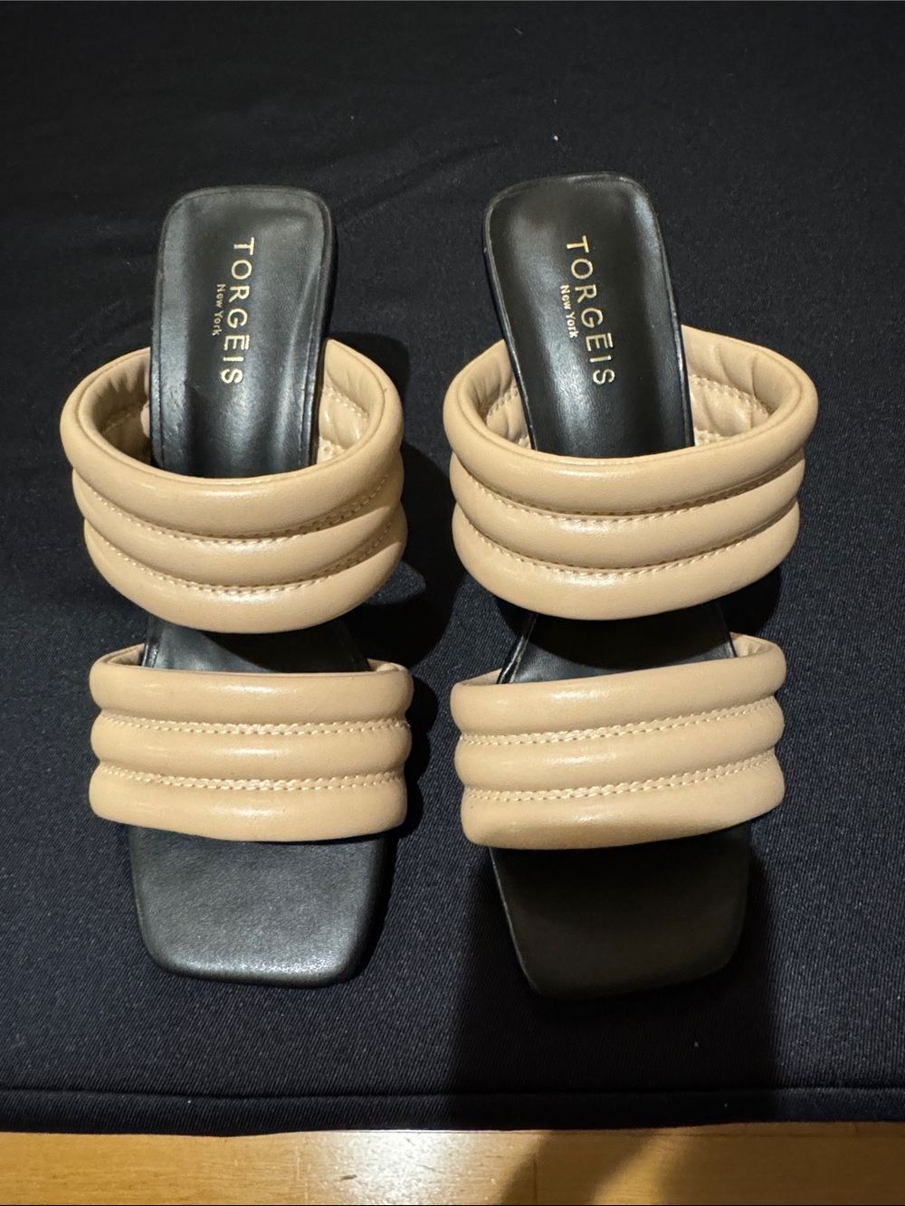 Torgeis Beige Padded Double-Strap Slide Heels